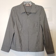 Ladies CHICO'S Black White Gingham Check Light Zip Jacket Stretch Pockets sz 2