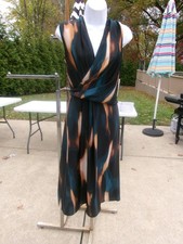 NWT DKNY BLACK, TEAL PAINT STROKE PRINT DRESS 8