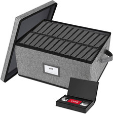 Large Capacity VHS Storage Box with Lid, Holds 50 Tapes, Stackable Design