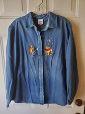 Disney Store Winnie The Pooh Adult XL Denim Long Sleeve Button Down Vtg Tigger