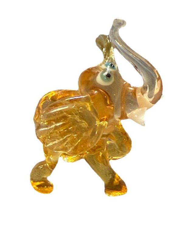 Vintage Hand Blown Glass Elephant Figurine Amber Clear Mini Art Glass