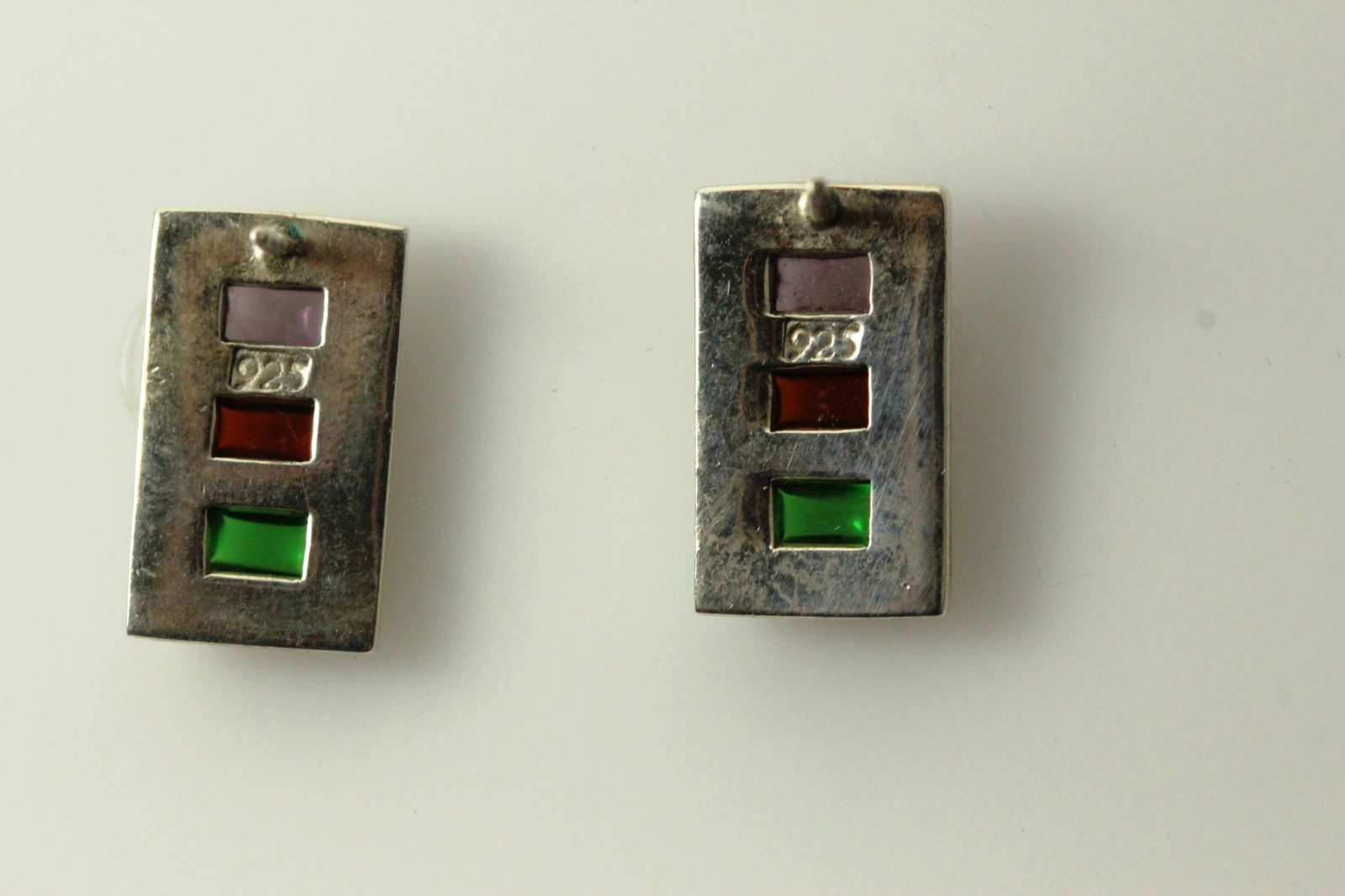 Sterling Silver 925 Rectangle Shaped Earrings Wit… - image 9