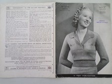 1930's Vintage Knitting Pattern Lady's Jumper  Patons Baldwins 2513  Free P & P