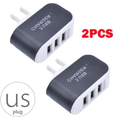 2Pc AC Wall Outlet To USB Socket Power 3 Port Adapter Home Rapid Charger US Plug