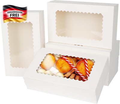 20 Stück Weiße Gebäckkarton Gebäckbehälter, 25,4X15,3X6,35Cm Tortenschachtel Mit