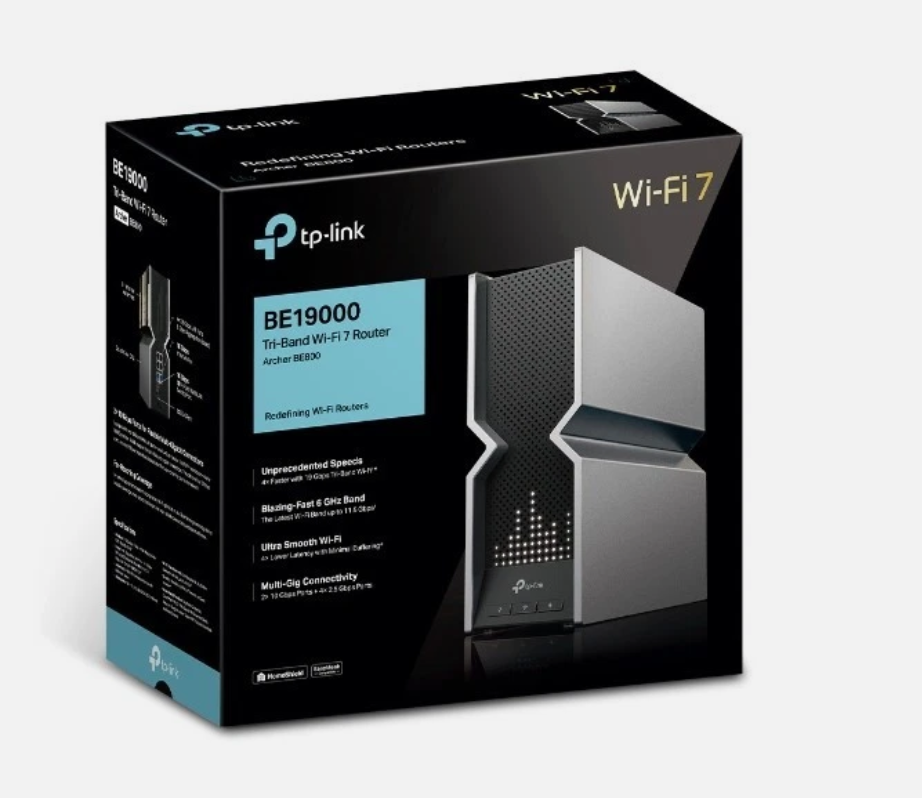 TP-LINK Archer BE800 BE19000 Tri-Band 4-Port Wireless Router Black