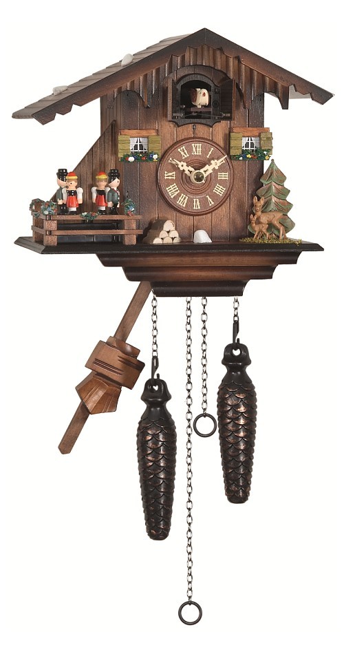 Quartz Cuckoo Clock Swiss house with music, turning dancers EN 424 QMT NEW