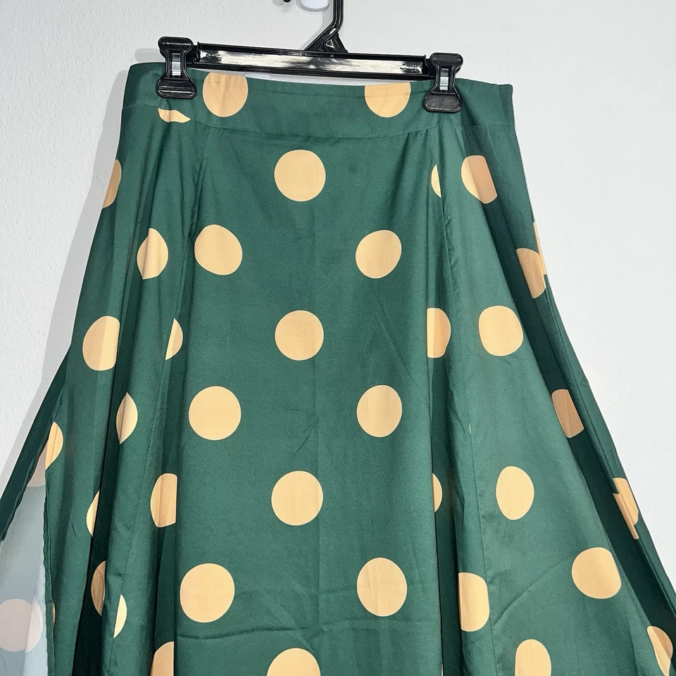 Falda Larga Verde XL Amarilla Lunares MidCen Vintage Años 50 60’s Ranura Lateral *Como Está* Foto 2 de 4