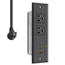 Recessed Power Strip with USB-Ports, Fast Charging USB A Port Desk Outlet, Bl...