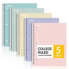 Spiral Notebooks, 1-Subject, 5 Pack, College Ruled Paper, 8 x 10-1/2, 70 Shee...