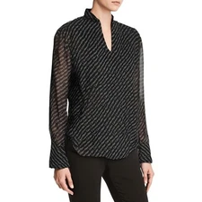 Calvin Klein Womens Logo Split Neck Shirt Blouse Top BHFO 8161