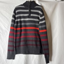 Calvin Klein Kids Boys 1/4 Zip Pullover Striped Sweater Sz Small 8 Gray Red