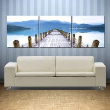 PIER/SEASCAPE ready to hang 3 Panel wall art/Improved canvas print mounted O MDF