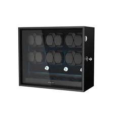 Automatic 12 Watch Winder Box + 6 Extra Storage Display Mabuchi Motors LED Black