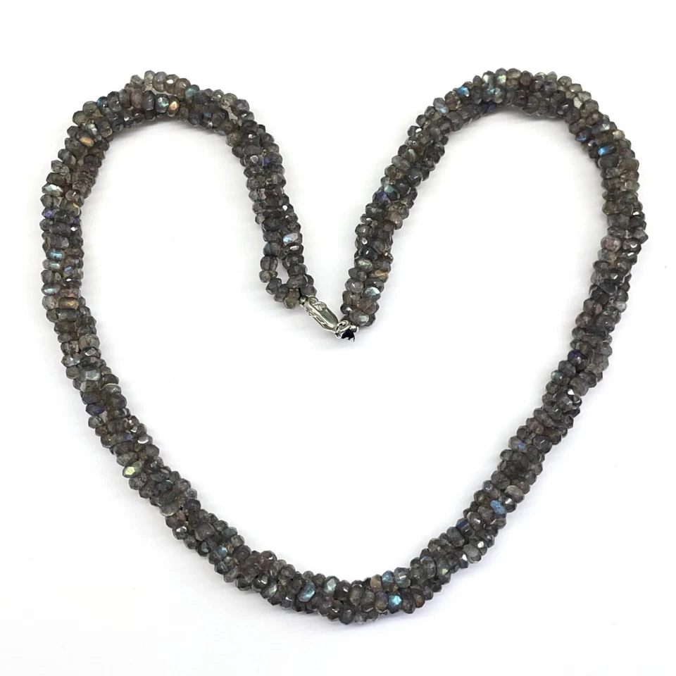 45.7cm 3 Strand Natürlich Labradorite Gedreht Perlen Halskette Rund Facettiertem - Bild 4 von 4