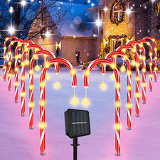 12-Pack Solar Christmas Candy Cane Lights Solar Pathway Lights Xmas Decorations