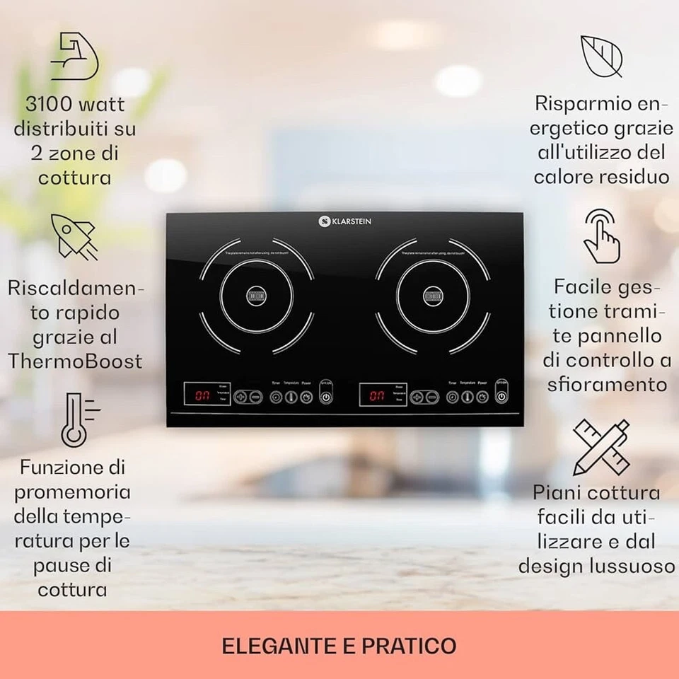 Piastra Induzione Doppio Fornello 2 Fuochi Elettrica Portatile 2000W Max NERA - Bild 2 von 3