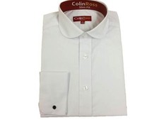 X/LSleeve WHITE Slimmer Penny Round Collar Shirt DOUBLE CUFF Wedding 14.5"-19.5"
