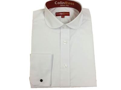 X/LSleeve WEISS schlanker Penny Rundkragen Hemd DOPPELMANSCHETTE Hochzeit 14,5''-19,5''