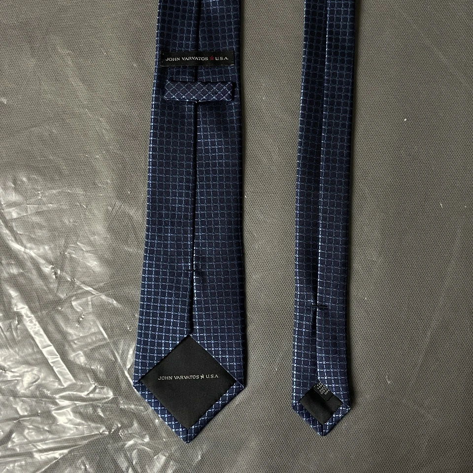 John Varvatos Neck Tie Luxury Narrow Width suitBlue Black Designer Suit Handmade - Image 2 of 4