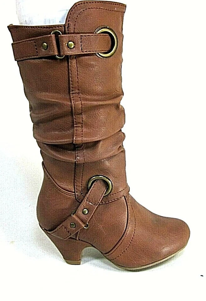 Lucky Top Girls Page-26K 拉链低跟正装靴,棕褐色美国儿童 10 M 码 — 第 2/4 张图片