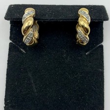 Diamond Huggie Hoop Earrings Twist Gold Over Sterling Silver