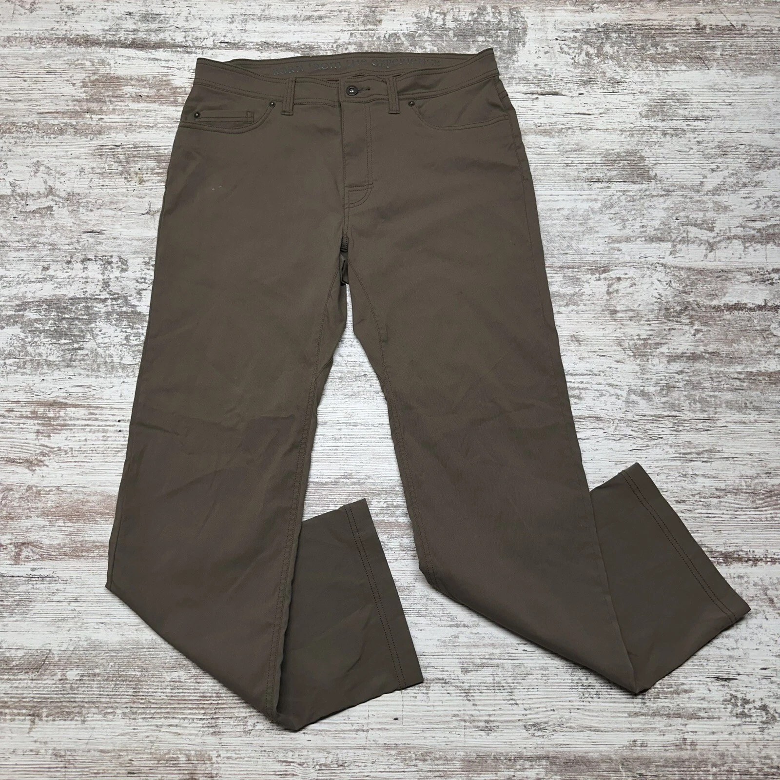 Prana Pants Mens 34 Brown Nylon Slim Fit Stretch Outdoors Hiking Camping