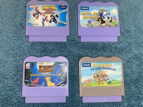 (4) Vtech VSmile Cartridges Spider-Man Lion King Zay Zoo Whiz Kid