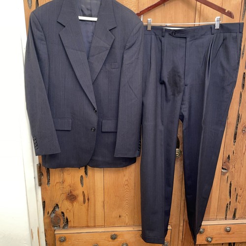 John Clarendon Suit Mens Blue Pinstripe 100% Wool Blazer 42R Pants W36xL30