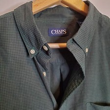 Chaps Dress Shirt Mens XL Green Black Check Casual Long Sleeve Button Up Pocket 