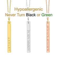Dainty Personalized Vertical Name Bar Necklace Custom Engraved