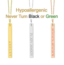 Dainty Personalized Vertical Name Bar Necklace Custom Engraved 