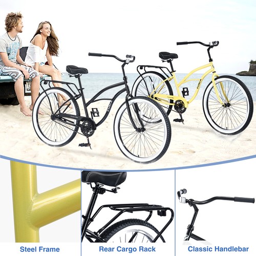 26" Black Single Speed Bicycles w Steel Frame, Wide Wheels & Rear Coaster Brakes - Picture 4 of 6
