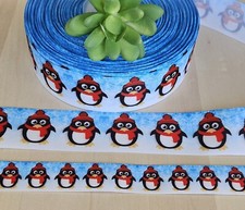 7/8  1.5" 1 YD Penguin Christmas Grosgrain Ribbon Hair Bows Wreaths Crafts