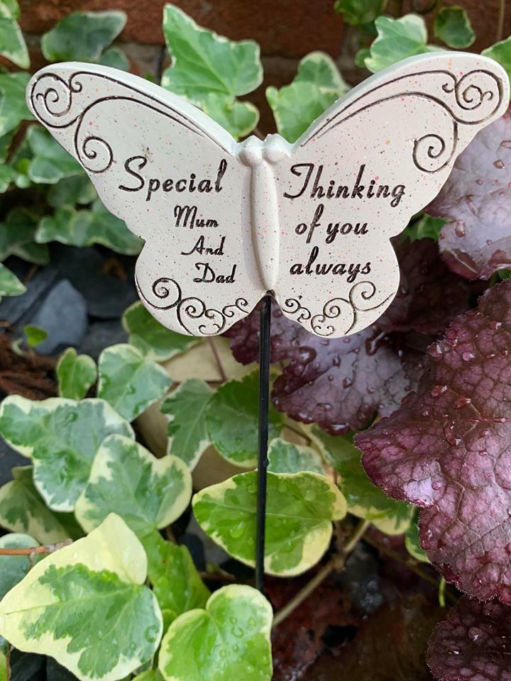Mum & Dad Butterfly Stick - Memorial Tribute Spike - Remembrance Stake Plaque