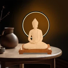 Indoor Ceramic Buddha Statue and LED Circle Table Lamp for Home Decoration