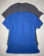 2 Jaanuu Womens Scrub Top Blue and Gray Size XS Medical Nurse Adult