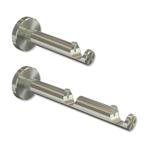 INTERDECO Gardinenstangen Träger Doppel | Edelstahl Optik | Für 16mm Stangen | Wandmontage 6,5/12cm Abstand
