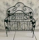 Green Grapevine Leaves Hearts Design Metal Newspaper Magazine Rack VTG 18” X 16”