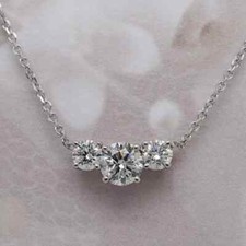 3CT ROUND LAB CREATED WHITE DIAMOND 3 STONE PENDANT NECKLACE 14K WHITE GOLD OVER