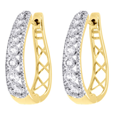10K Gelbgold echte Diamant Huggies Damen ovale Creolen 0,95'' 1,50 ct.