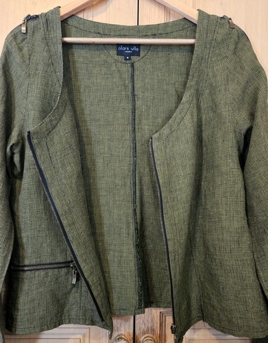 Olars Ulla, Size medium, Designer 100% linen jacket zip up, green & black design - Picture 10 of 18