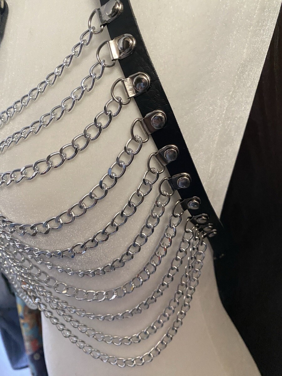 4 pcs Punk Black Chain Belt Faux Leather Gothic Body Layered Jewelry for Women Amazon.com: Janmercy 4 Pcs Punk Black Waist Chain Belt Black  main image 3