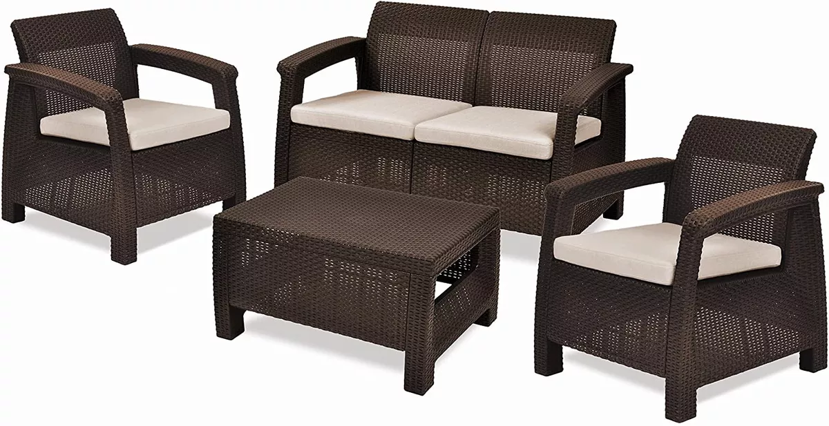 Keter Corfu Lounge Set Outdoor 4 Seater Rattan Garden Furniture