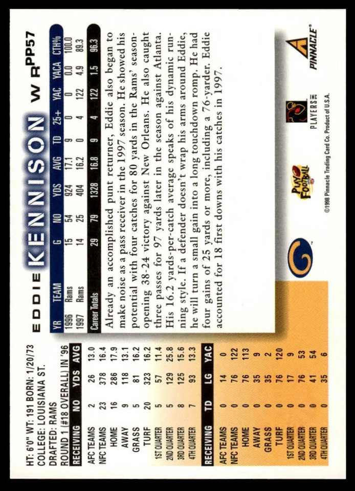 1998 Score #PP57 Eddie Kennison Artist's Proofs - Image 2 of 2