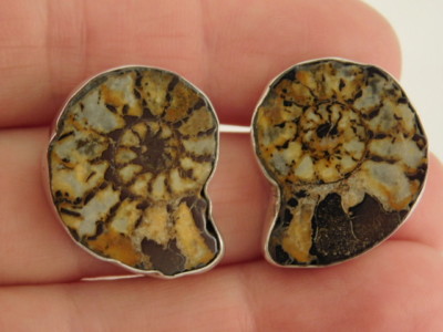 SIMON SEBBAG DESIGNS CUT FOSSIL SNAIL SHELL STERLING SILVER EARRINGS