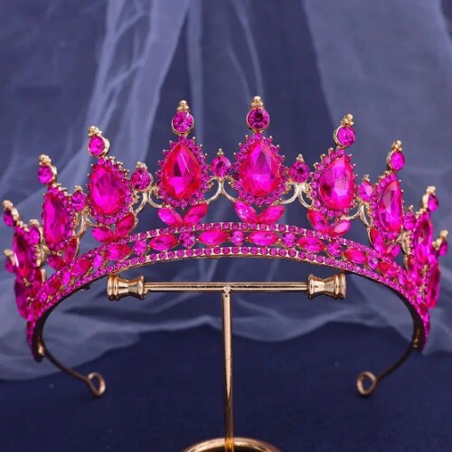 Full Rose Red Crystal Tiara Crown Bridal Hair Dress Party  display picture 1