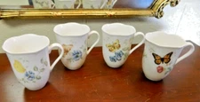 Lenox Butterfly Eastern Dragonfly Swallowtail Coffee Cup Tea Mug Set of 4