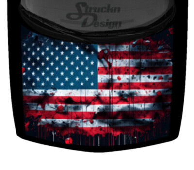 Painted USA American Flag Grunge Truck Hood Wrap Vinyl Car Graphic Decal 58x65
