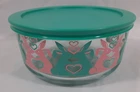 Pyrex 4 Cup Storage Bowl w/Lid Easter Bunny Pink Teal Bunnies Hearts